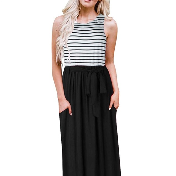 NWOT MEROKEETY Women's Summer Striped Sleeveless Crew Neck Long Maxi Dress - Picture 6 of 6